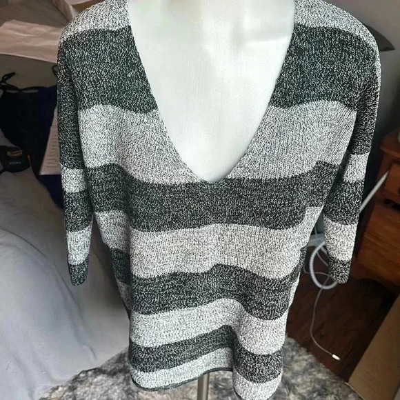 Size S Express black and gray stripe scoop neck sweater - Picture 1 of 4
